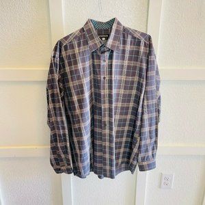 Stetson Mens Brown Collared Plaid Long Sleeves Button Down Shirt Size XL